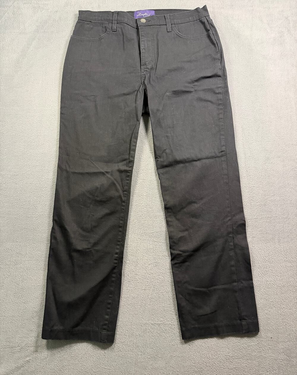NYDJ Marilyn Straight Leg Pants‎ Women's Size 12 Black Cotton Lift Tuck Stretch